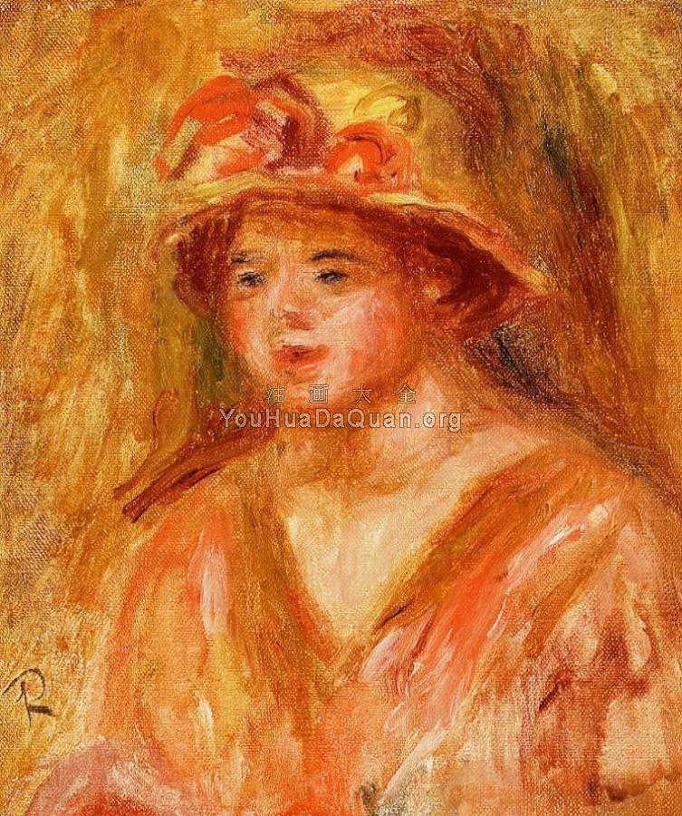 Bust of a Young Girl in a Straw Hat - 皮埃尔·奥古斯特·雷诺阿